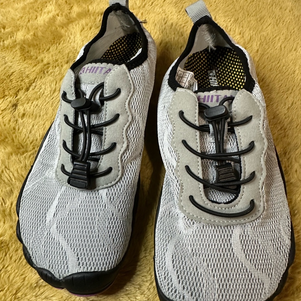 Gray Athletic Shoes with Black Accents